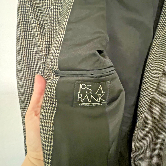 Jos A Bank Mens 42 L Sport Coat Wool Silk Tweed Brown Houndstooth Blazer Jacket - Picture 12 of 16